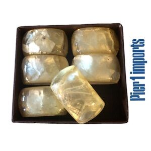 Pier 1 Oval Gold Abalone Napkin Rings (6) In‎ Original Box - NWOT